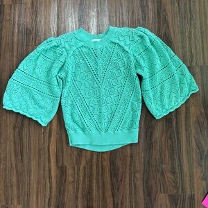 Dear John Women's L Green Open Knit Cropped Top Boho Coastal Cowgirl Coquette